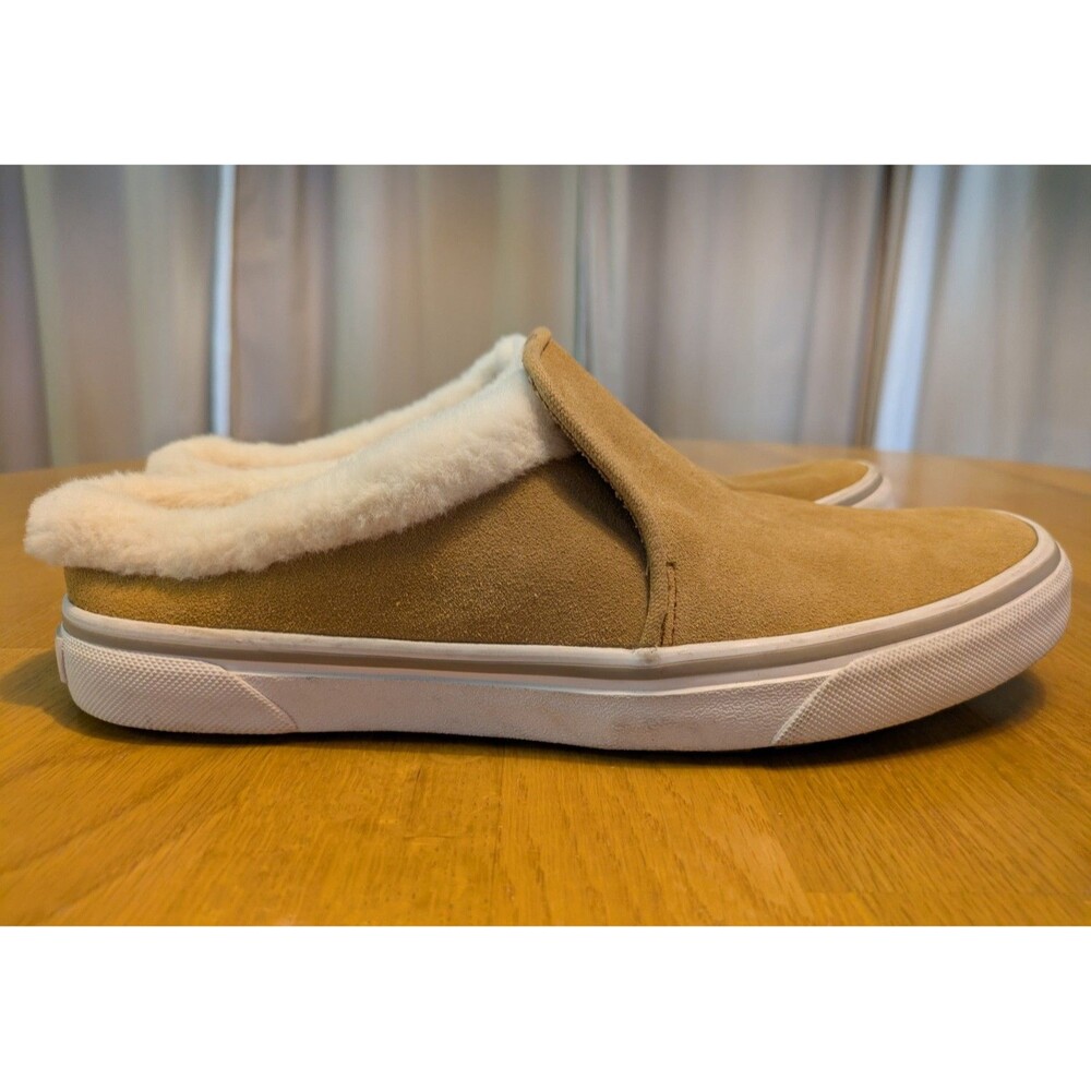 NEW Eddie Bauer Natural Suede Leather Fur Lined Slides Shoes Women's Size 9.5